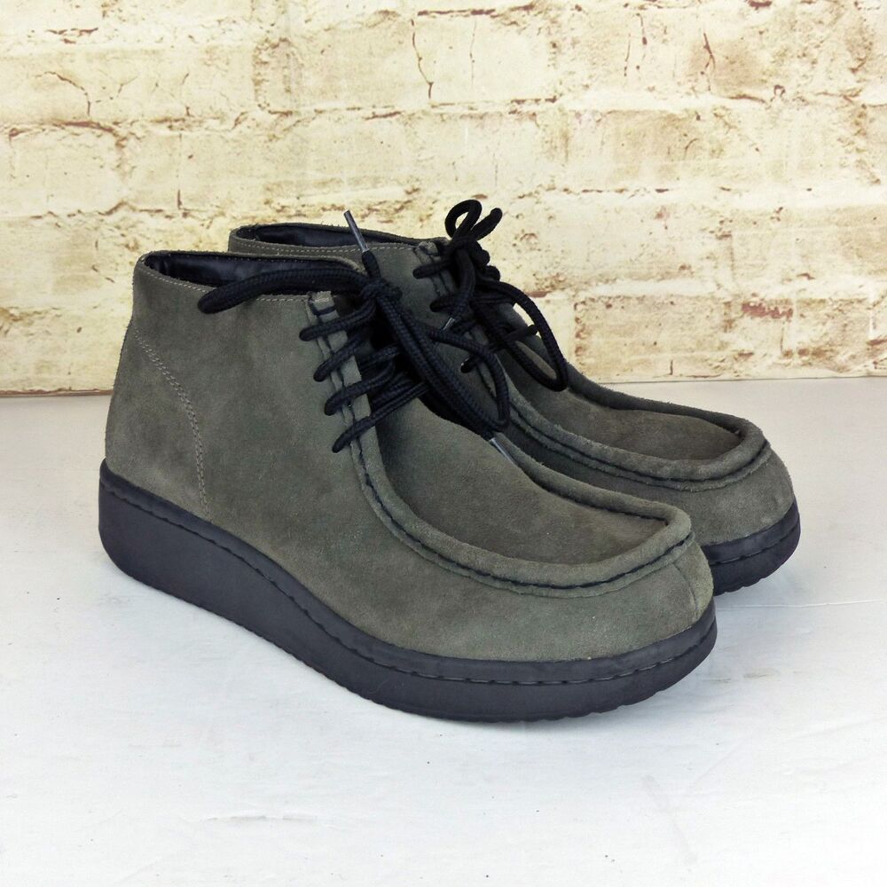 Candies Chukka Boots Women 8 Gray Suede Moc Toe Wallabee Lace Up Casual Y2K VTG - Picture 3 of 11